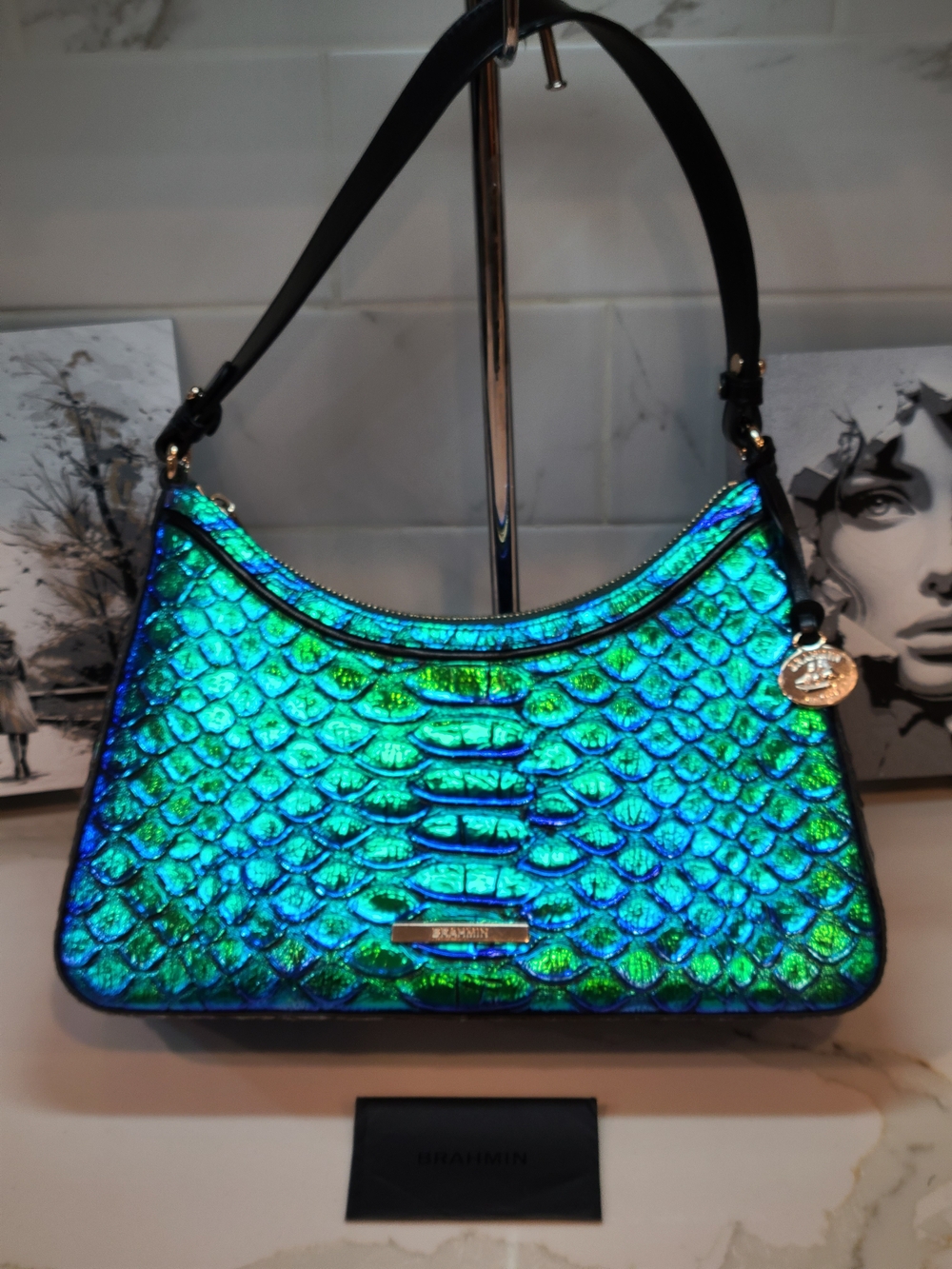 Brahmin Emerald Lulia Mermaid Esme Iridescent Blue-Green Shoulder Bag RARE